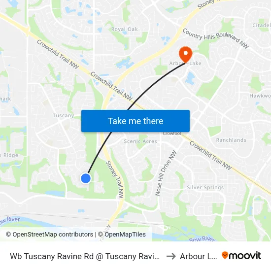 Wb Tuscany Ravine Rd @ Tuscany Ravine Co NW to Arbour Lake map