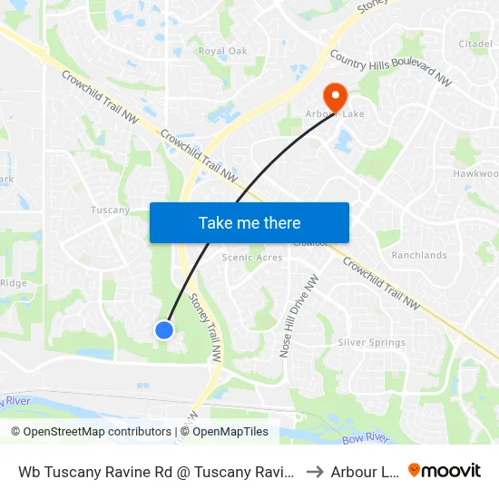 Wb Tuscany Ravine Rd @ Tuscany Ravine Ht NW to Arbour Lake map