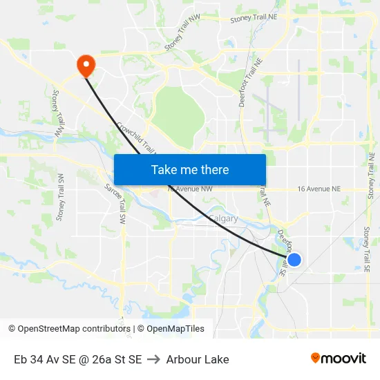 Eb 34 Av SE @ 26a St SE to Arbour Lake map