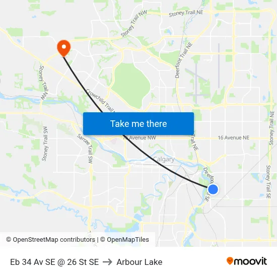 Eb 34 Av SE @ 26 St SE to Arbour Lake map