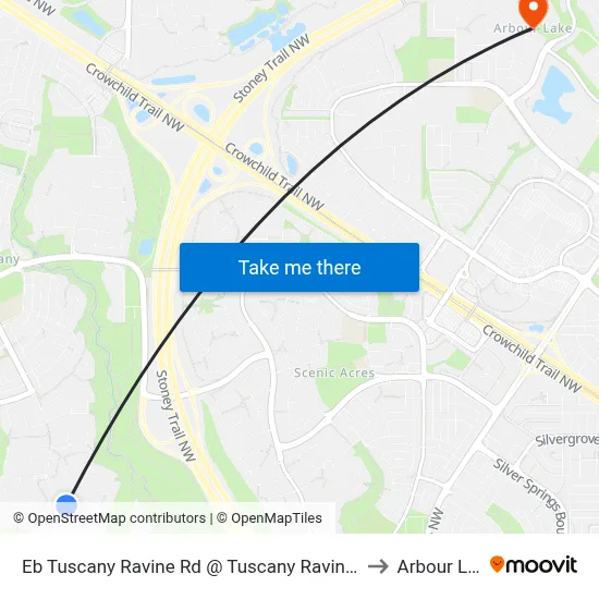 Eb Tuscany Ravine Rd @ Tuscany Ravine Vw NW to Arbour Lake map