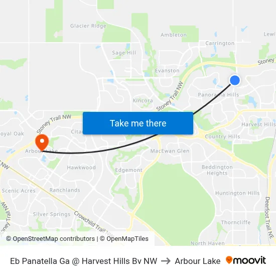 Eb Panatella Ga @ Harvest Hills Bv NW to Arbour Lake map