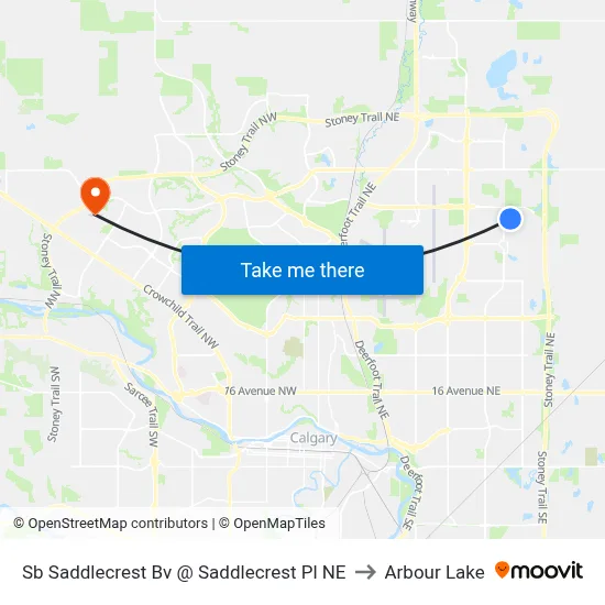 Sb Saddlecrest Bv @ Saddlecrest Pl NE to Arbour Lake map