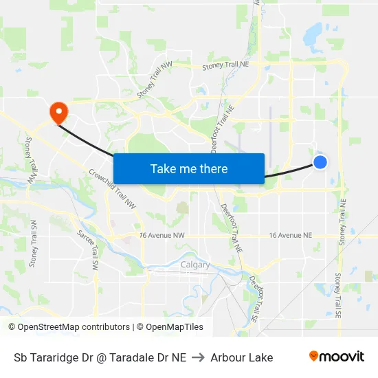 Sb Tararidge Dr @ Taradale Dr NE to Arbour Lake map