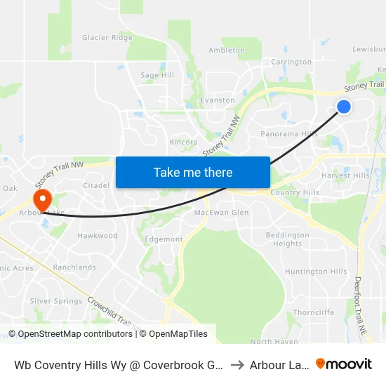 Wb Coventry Hills Wy @ Coverbrook Gr NE to Arbour Lake map