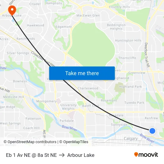 Eb 1 Av NE @ 8a St NE to Arbour Lake map
