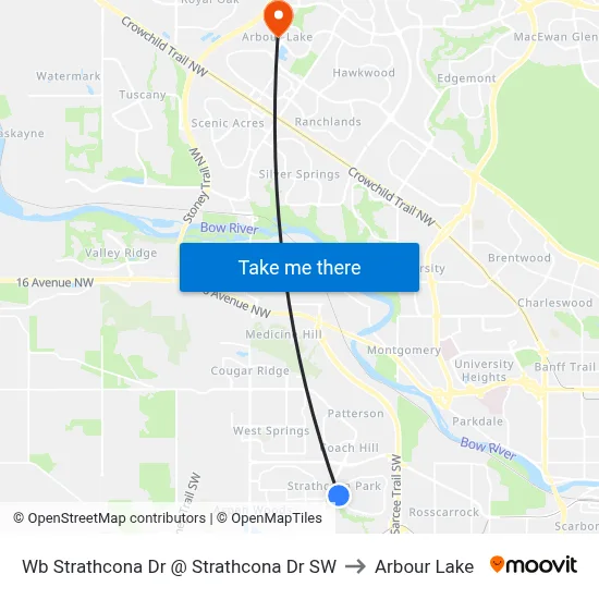 Wb Strathcona Dr @ Strathcona Dr SW to Arbour Lake map