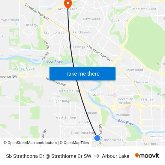 Sb Strathcona Dr @ Strathlorne Cr SW to Arbour Lake map