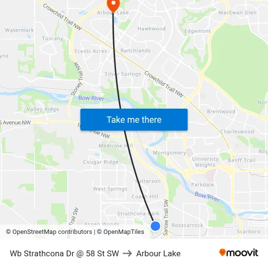 Wb Strathcona Dr @ 58 St SW to Arbour Lake map