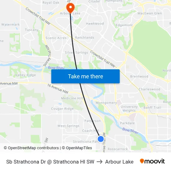 Sb Strathcona Dr @ Strathcona Hl SW to Arbour Lake map
