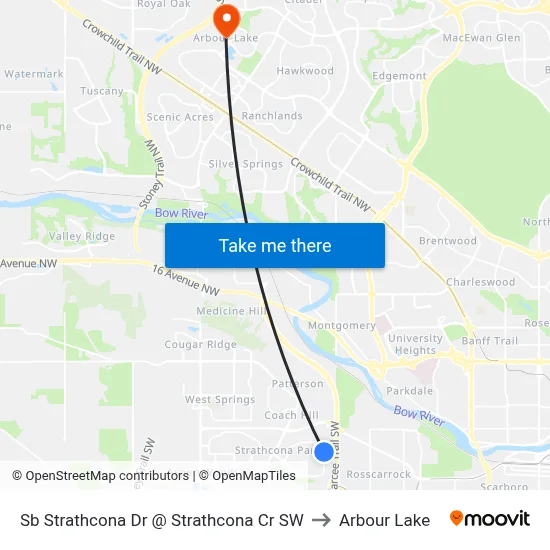 Sb Strathcona Dr @ Strathcona Cr SW to Arbour Lake map