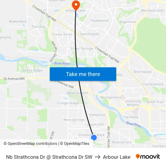 Nb Strathcona Dr @ Strathcona Dr SW to Arbour Lake map