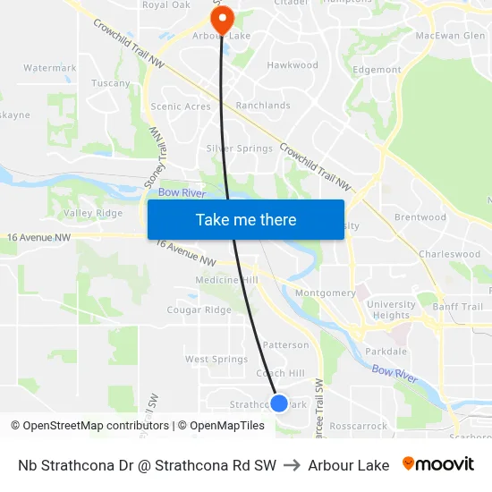 Nb Strathcona Dr @ Strathcona Rd SW to Arbour Lake map