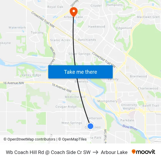 Wb Coach Hill Rd @ Coach Side Cr SW to Arbour Lake map