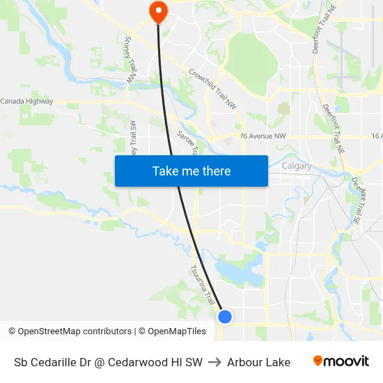 Sb Cedarille Dr @ Cedarwood Hl SW to Arbour Lake map