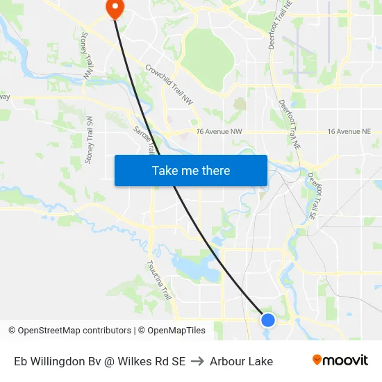 Eb Willingdon Bv @ Wilkes Rd SE to Arbour Lake map