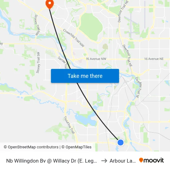Nb Willingdon Bv @ Willacy Dr (E. Leg) SE to Arbour Lake map