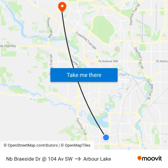 Nb Braeside Dr @ 104 Av SW to Arbour Lake map