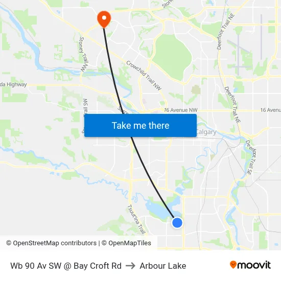 Wb 90 Av SW @ Bay Croft Rd to Arbour Lake map