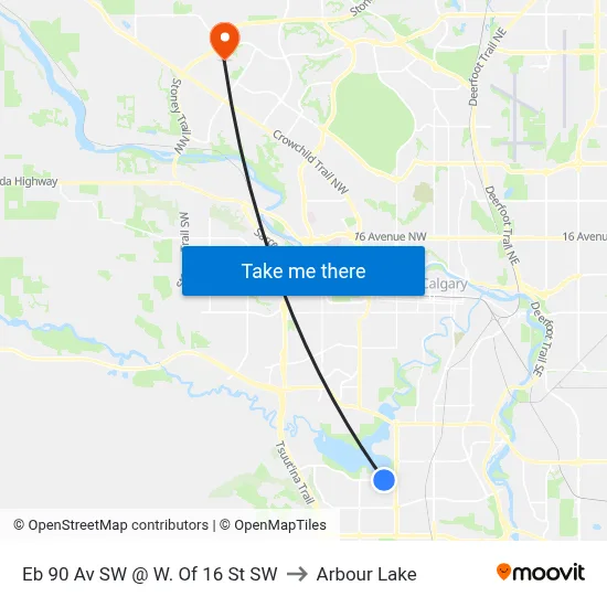 Eb 90 Av SW @ W. Of 16 St SW to Arbour Lake map