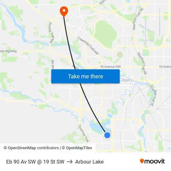 Eb 90 Av SW @ 19 St SW to Arbour Lake map