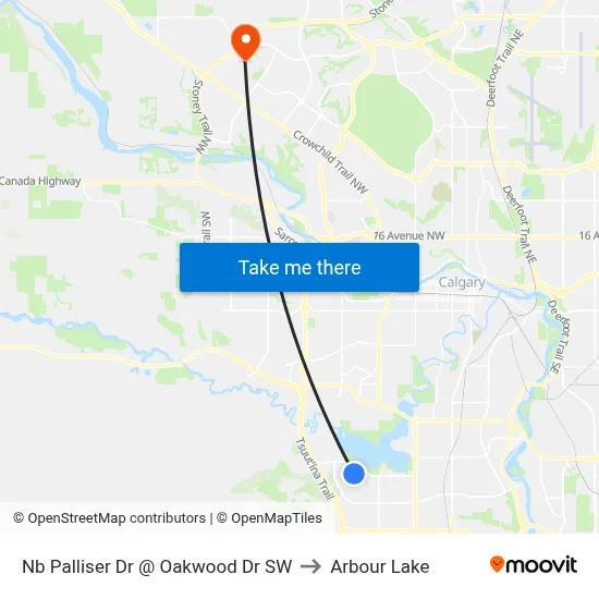 Nb Palliser Dr @ Oakwood Dr SW to Arbour Lake map