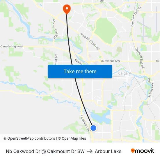 Nb Oakwood Dr @ Oakmount Dr SW to Arbour Lake map