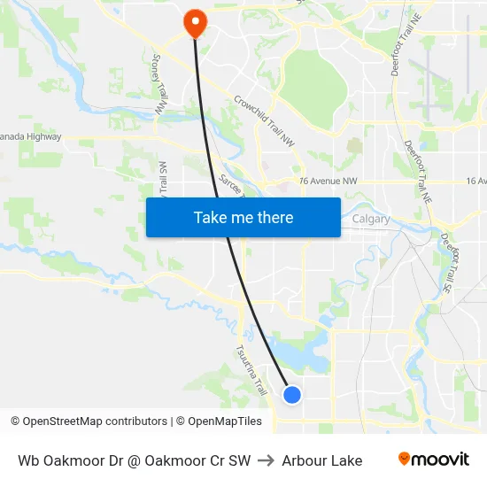 Wb Oakmoor Dr @ Oakmoor Cr SW to Arbour Lake map