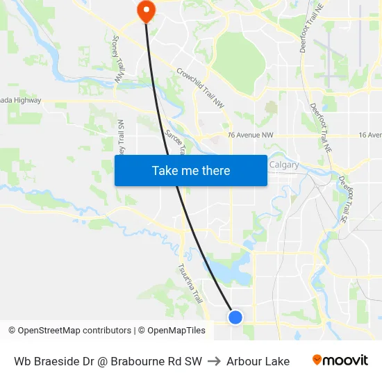 Wb Braeside Dr @ Brabourne Rd SW to Arbour Lake map