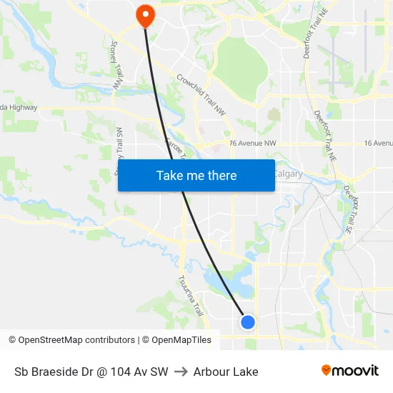 Sb Braeside Dr @ 104 Av SW to Arbour Lake map