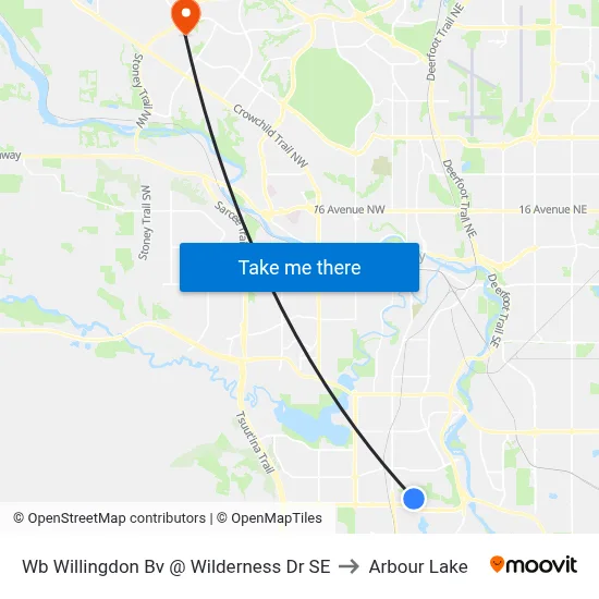 Wb Willingdon Bv @ Wilderness Dr SE to Arbour Lake map