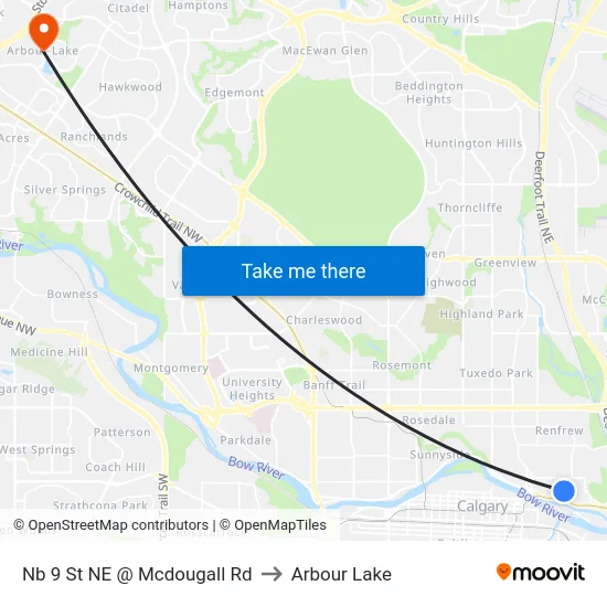 Nb 9 St NE @ Mcdougall Rd to Arbour Lake map