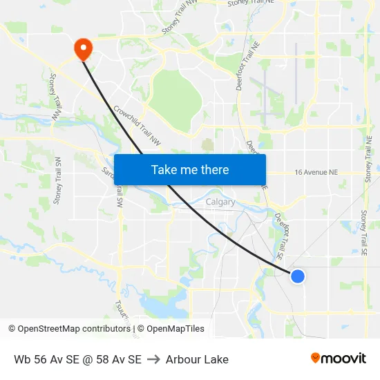 Wb 56 Av SE @ 58 Av SE to Arbour Lake map