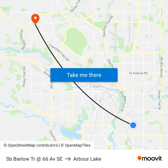 Sb Barlow Tr @ 66 Av SE to Arbour Lake map