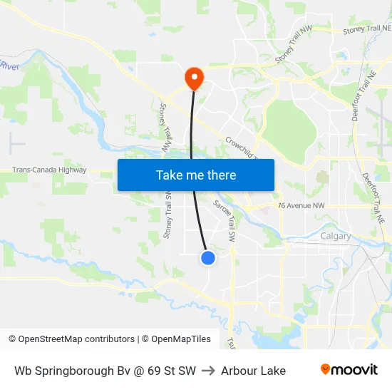 Wb Springborough Bv @ 69 St SW to Arbour Lake map