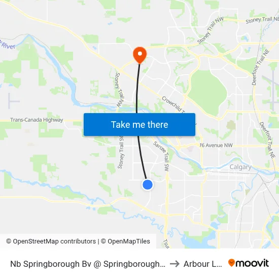 Nb Springborough Bv @ Springborough Ga SW to Arbour Lake map