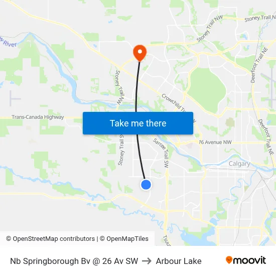 Nb Springborough Bv @ 26 Av SW to Arbour Lake map
