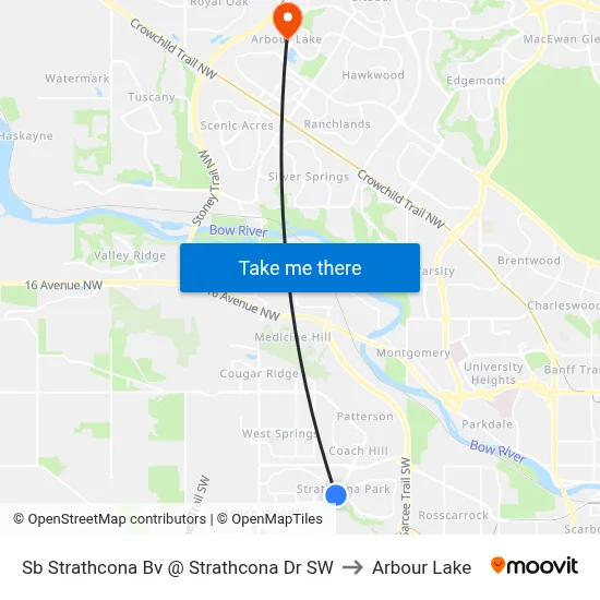 Sb Strathcona Bv @ Strathcona Dr SW to Arbour Lake map