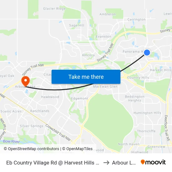 Eb Country Village Rd @ Harvest Hills Bv NE to Arbour Lake map
