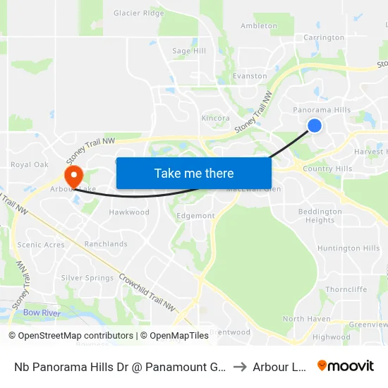 Nb Panorama Hills Dr @ Panamount Gd NW to Arbour Lake map