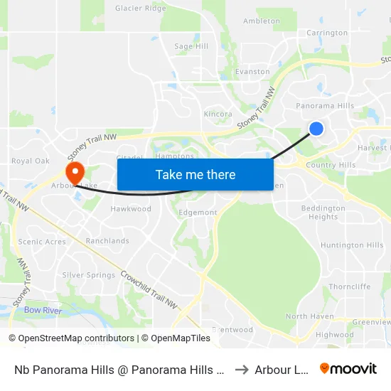 Nb Panorama Hills @ Panorama Hills Ri NW to Arbour Lake map