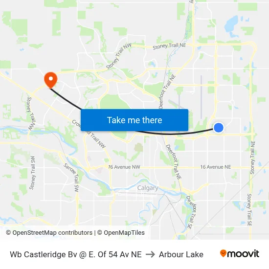 Wb Castleridge Bv @ E. Of 54 Av NE to Arbour Lake map