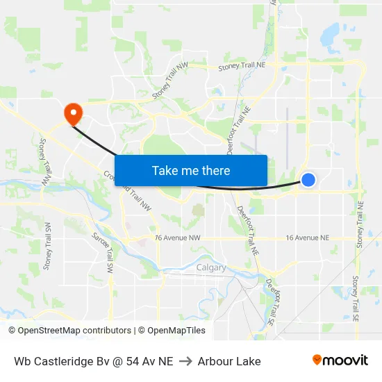 Wb Castleridge Bv @ 54 Av NE to Arbour Lake map