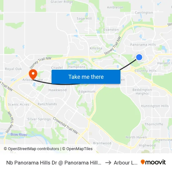 Nb Panorama Hills Dr @ Panorama Hills Me NW to Arbour Lake map
