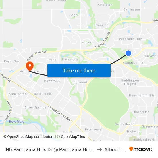 Nb Panorama Hills Dr @ Panorama Hills Ga NW to Arbour Lake map