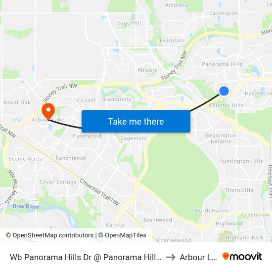 Wb Panorama Hills Dr @ Panorama Hills Gr NW to Arbour Lake map