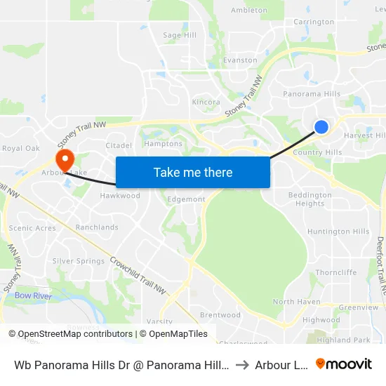 Wb Panorama Hills Dr @ Panorama Hills Bv SW to Arbour Lake map