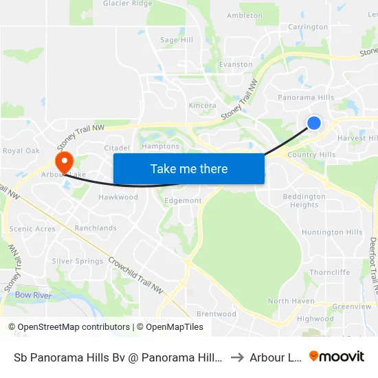 Sb Panorama Hills Bv @ Panorama Hills Mr NW to Arbour Lake map