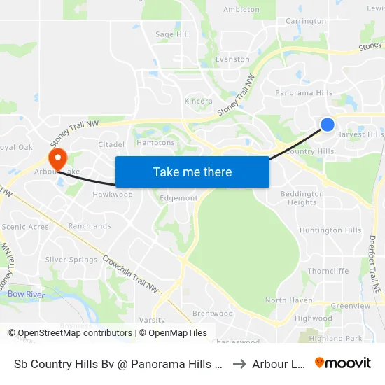 Sb Country Hills Bv @ Panorama Hills Wy NW to Arbour Lake map