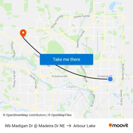 Wb Madigan Dr @ Madeira Dr NE to Arbour Lake map